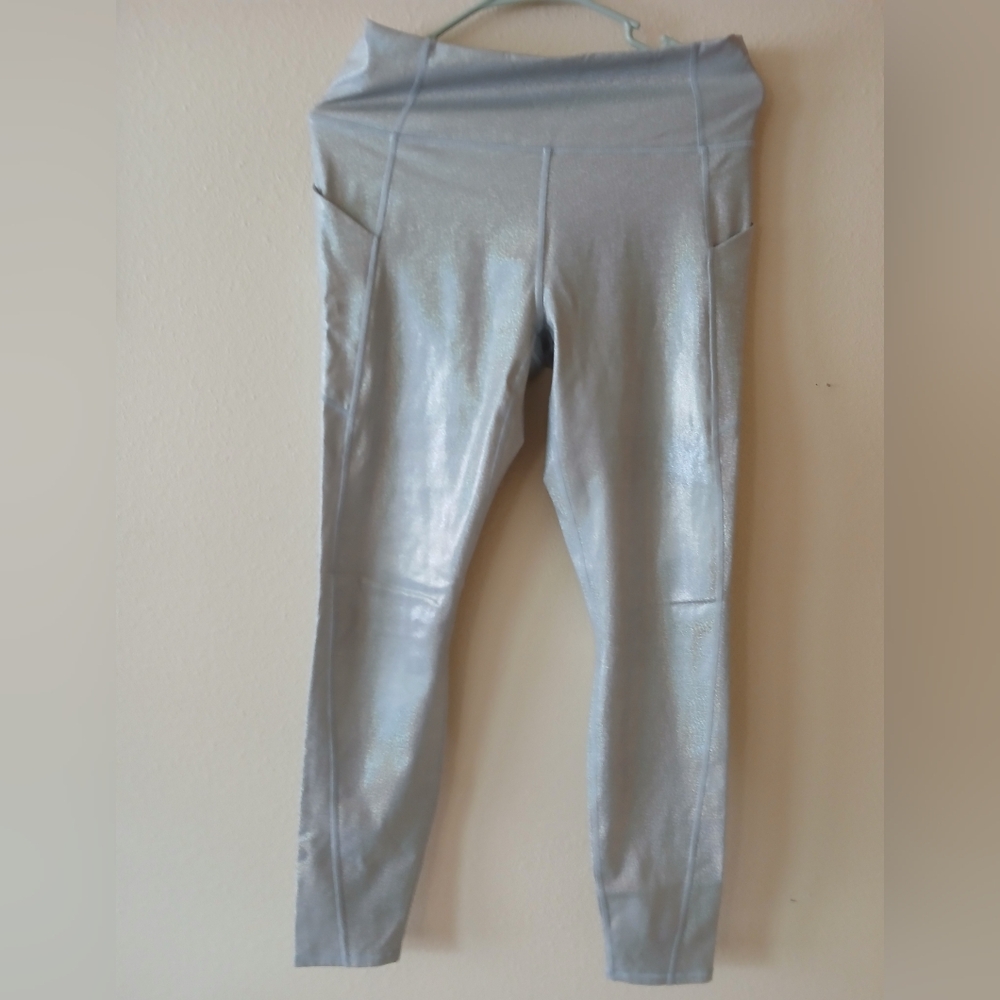 Fabletics Full-Length Silver Sparkle Leggings.